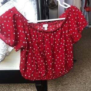 Red Off The Shoulder Top with White Stars